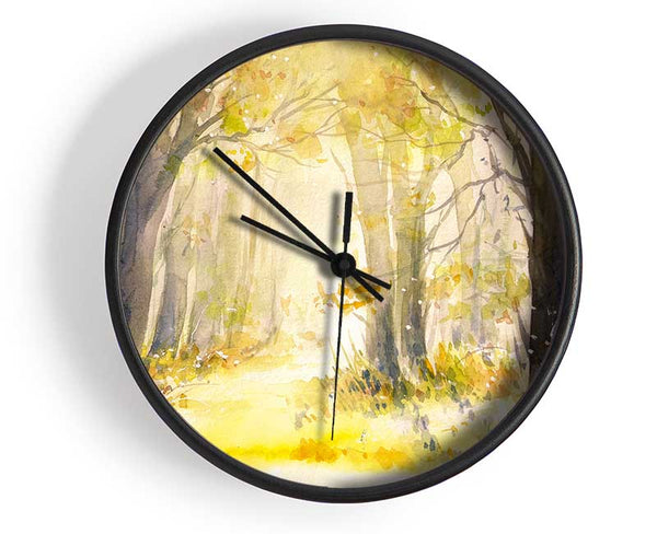 Yellow Forest Woodland Watercolour Clock - Wallart-Direct UK