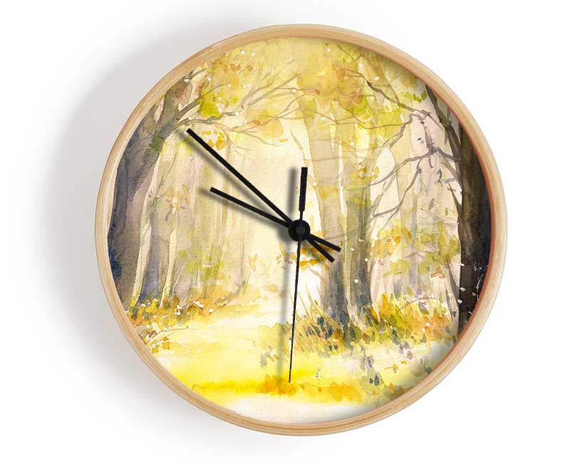 Yellow Forest Woodland Watercolour Clock - Wallart-Direct UK