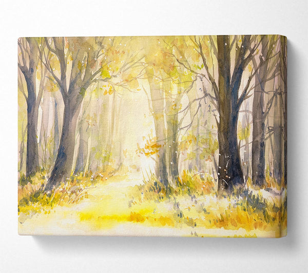 Picture of Yellow Forest Woodland Watercolour Canvas Print Wall Art