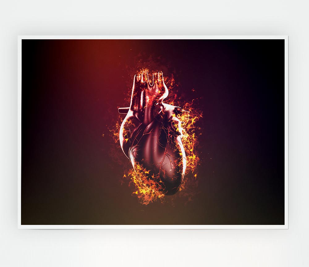 Flaming Heart Print Poster Wall Art