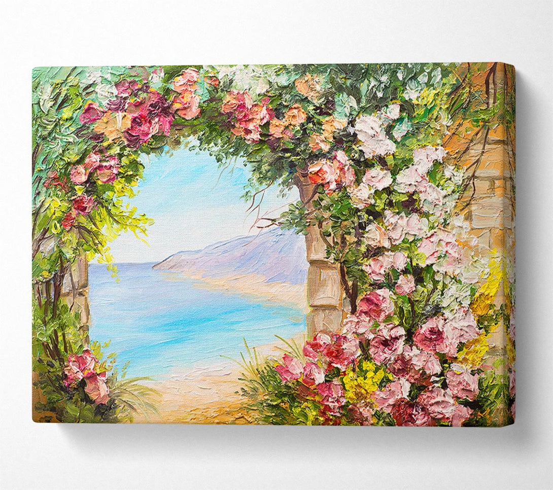 Picture of Floral View Of The Cove Watercolour Canvas Print Wall Art