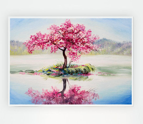 Lone Pink Blossom Tree Print Poster Wall Art