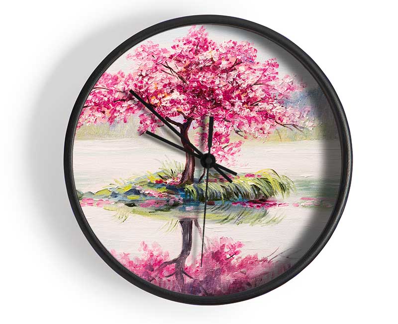 Lone Pink Blossom Tree Clock - Wallart-Direct UK