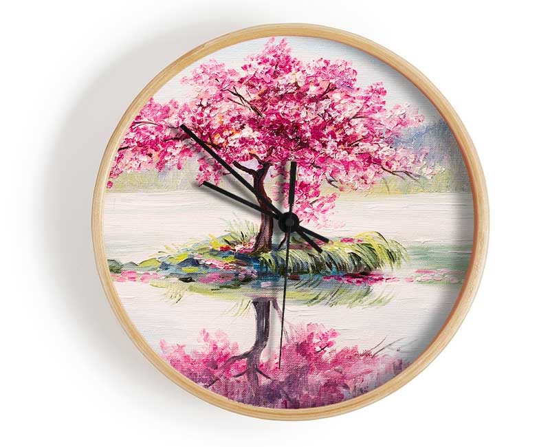 Lone Pink Blossom Tree Clock - Wallart-Direct UK