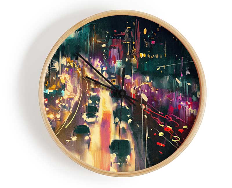 Busy Night Traffic Lights Watercolour Clock - Wallart-Direct UK