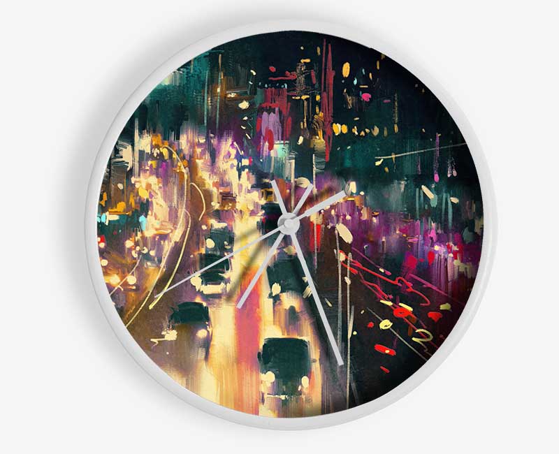 Busy Night Traffic Lights Watercolour Clock - Wallart-Direct UK