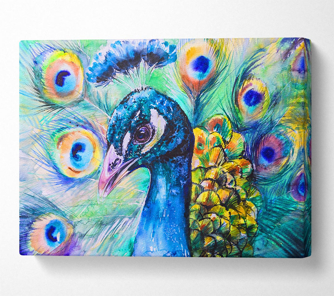 Picture of Vibrant Watercolour Peacock Canvas Print Wall Art