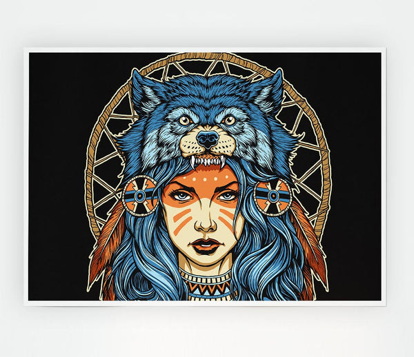 Wolf Head Woman Print Poster Wall Art