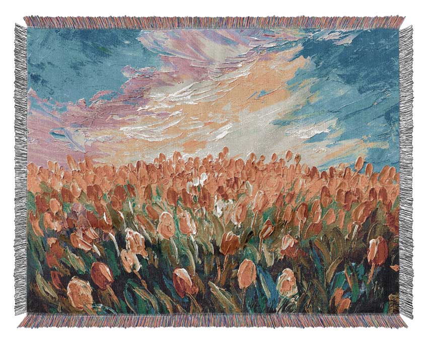 Field Of Stunning Tulips Woven Blanket