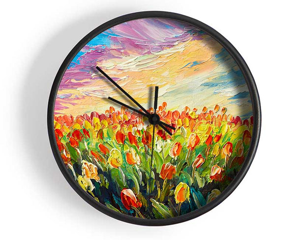 Field Of Stunning Tulips Clock - Wallart-Direct UK