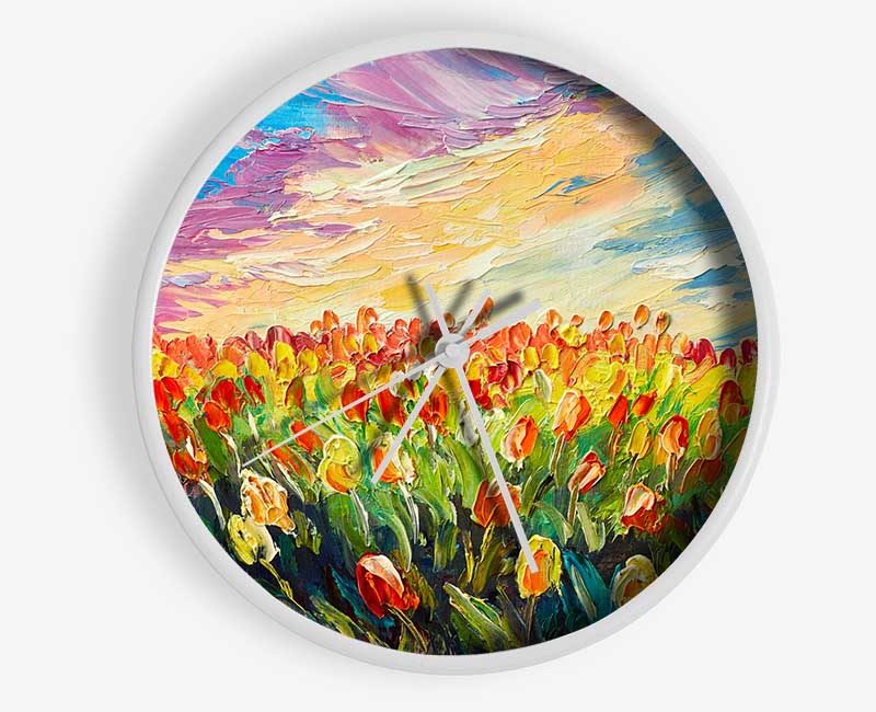 Field Of Stunning Tulips Clock - Wallart-Direct UK