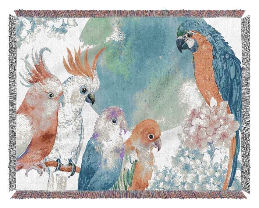 Array Of Watercolour Parrots Woven Blanket