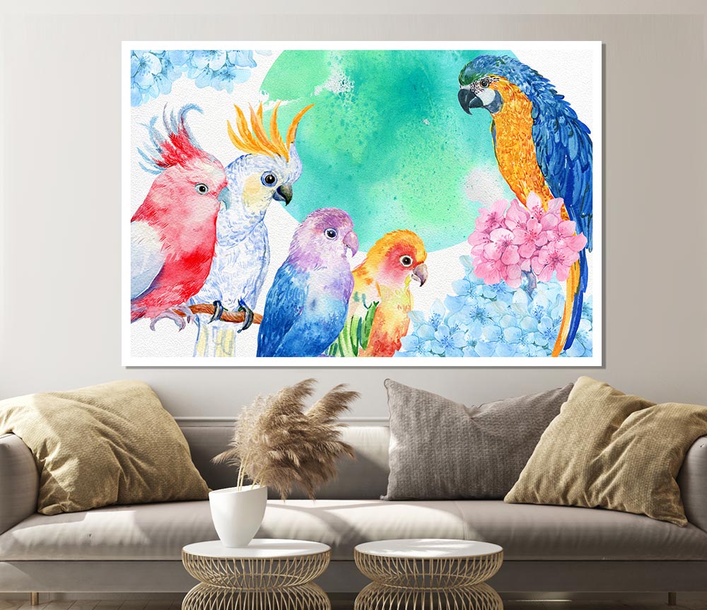 Array Of Watercolour Parrots Print Poster Wall Art