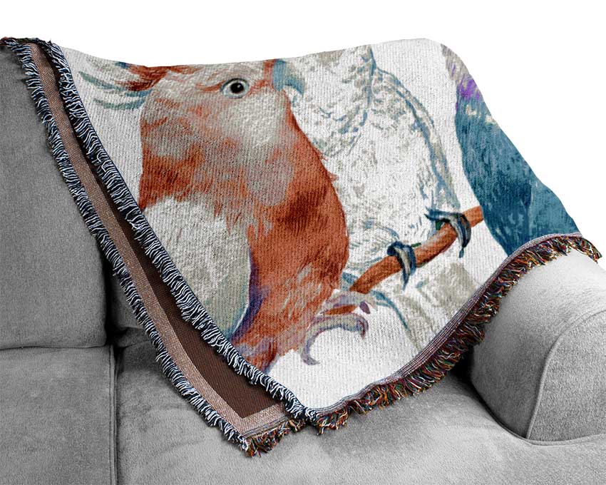 Array Of Watercolour Parrots Woven Blanket