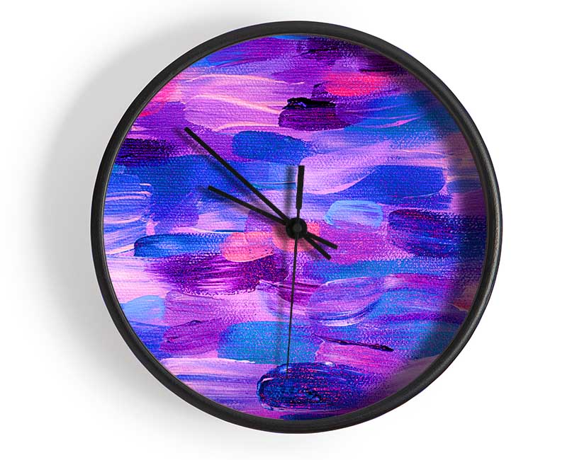 Purple And Lilac Brush Strokes Clock - Wallart-Direct UK