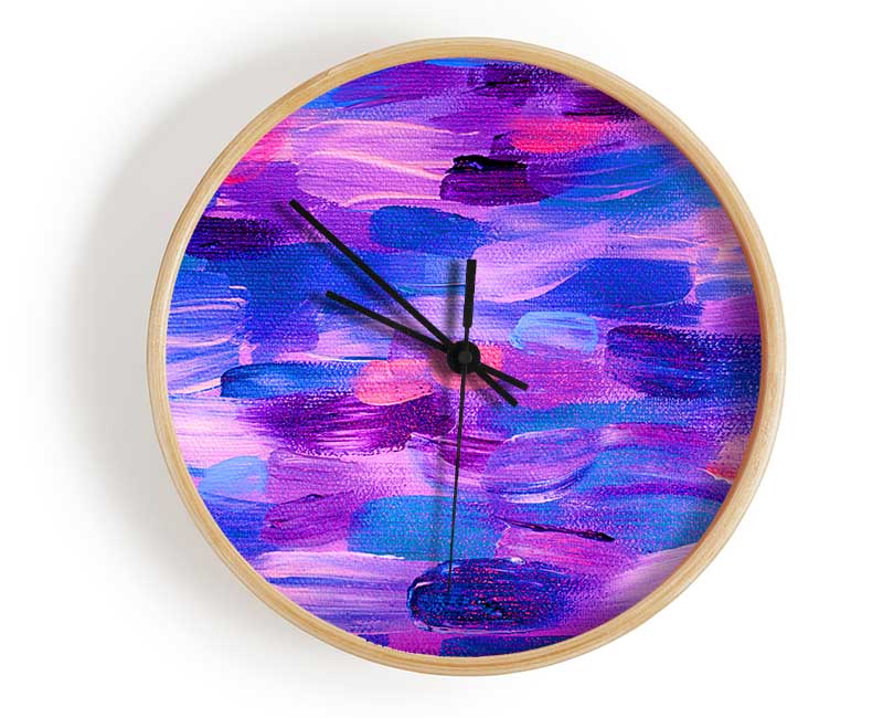 Purple And Lilac Brush Strokes Clock - Wallart-Direct UK