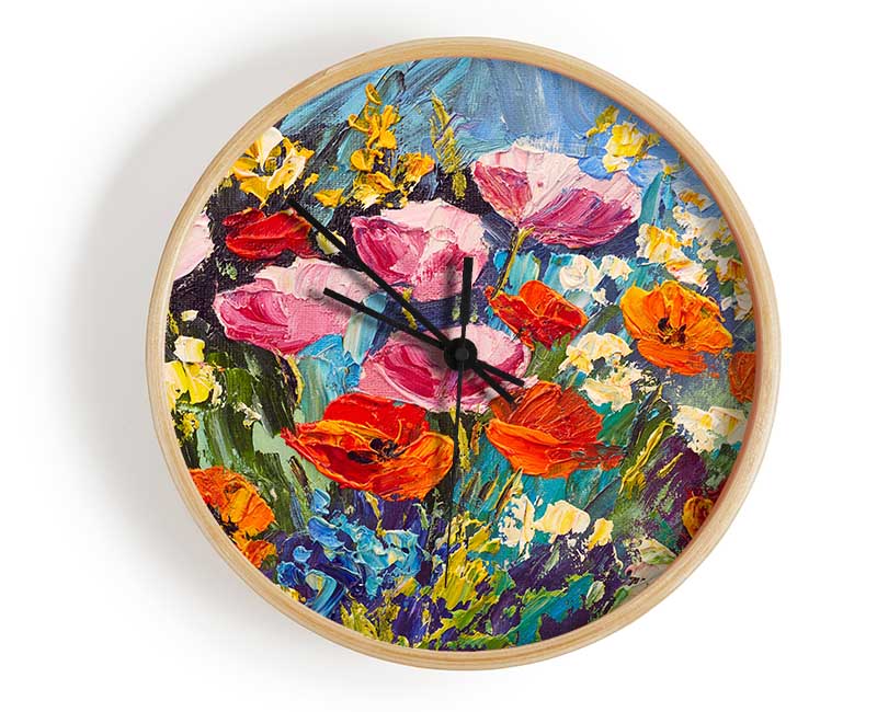 Mixed Poppies In The Sun Clock - Wallart-Direct UK