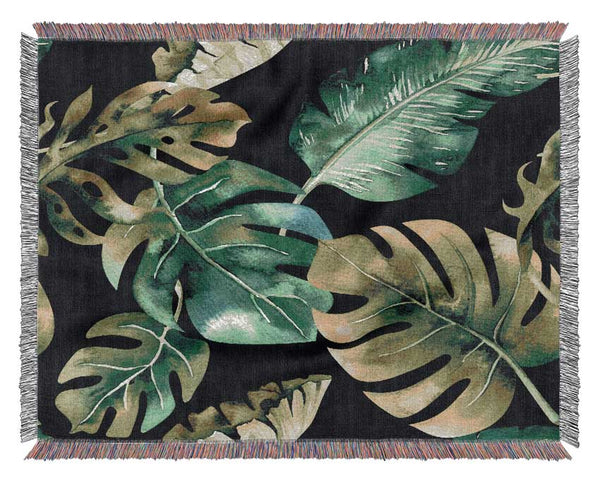 Monstera Mixed Leaves Woven Blanket