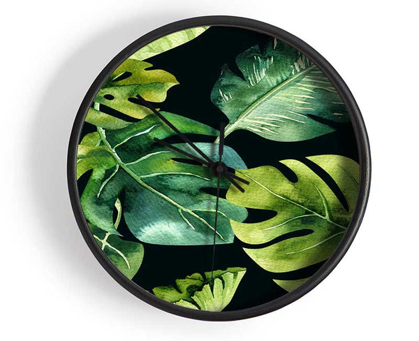 Monstera Mixed Leaves Clock - Wallart-Direct UK