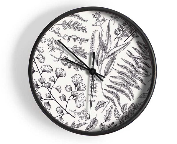 Natures Leaves Hand Drawn Clock - Wallart-Direct UK