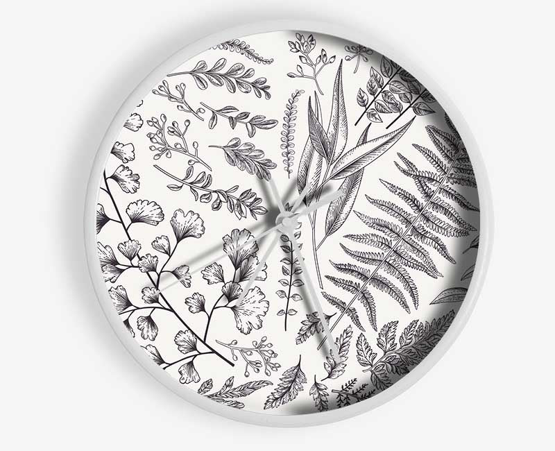 Natures Leaves Hand Drawn Clock - Wallart-Direct UK