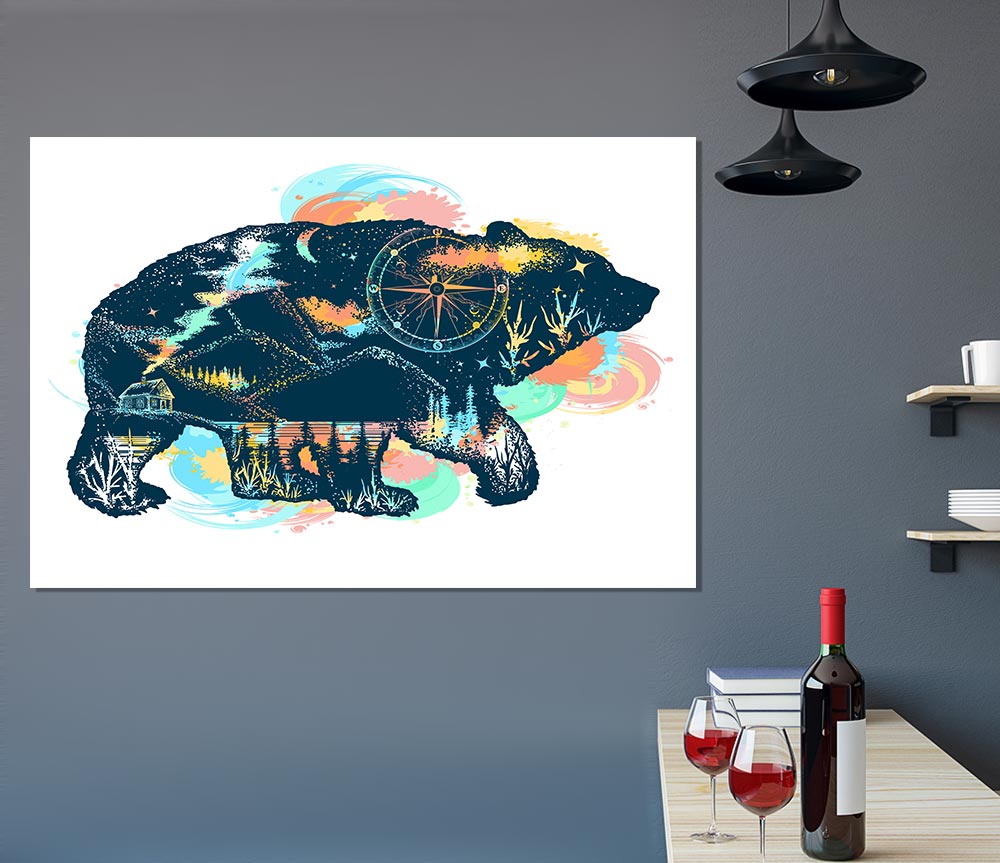 Compass Bear Print Poster Wall Art