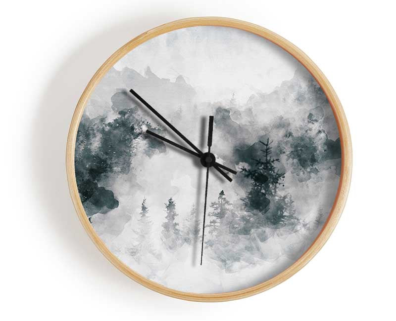 Watercolour Grey Forest Clock - Wallart-Direct UK