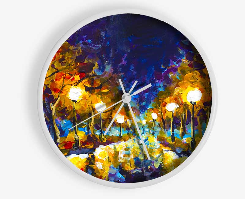 Streetlights At Night Gouche Clock - Wallart-Direct UK