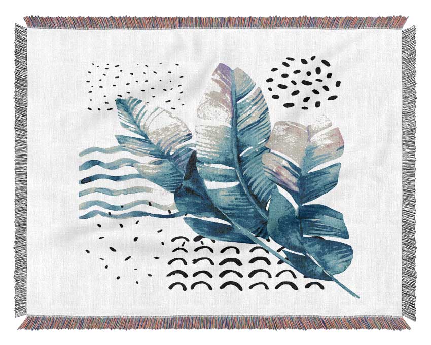 Green Leaves And Shapes Woven Blanket