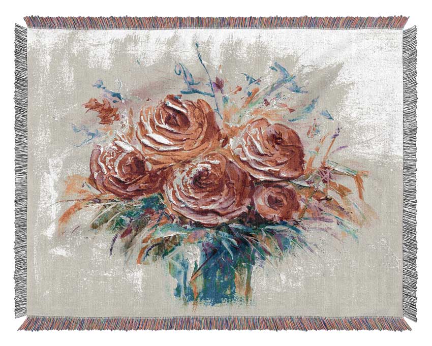 Hand Painted Flowers Woven Blanket