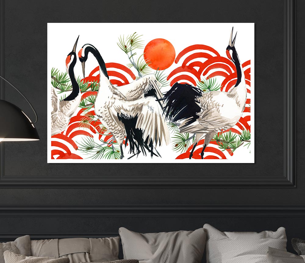 Japanese Stork Print Poster Wall Art