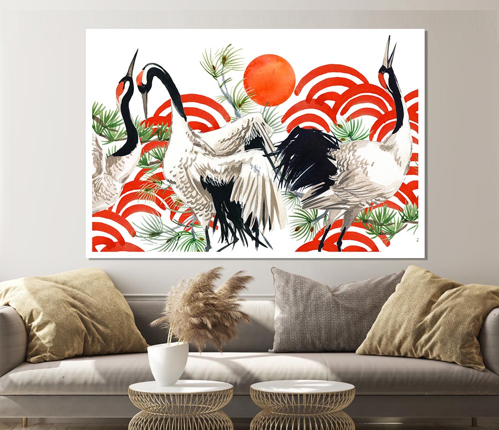 Japanese Stork Print Poster Wall Art