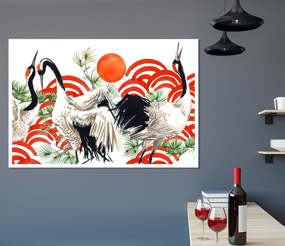 Japanese Stork Print Poster Wall Art