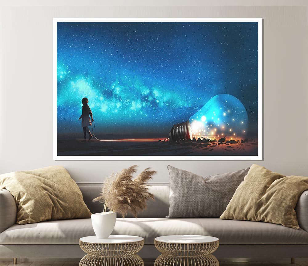 Child Pulling A Lightbulb Print Poster Wall Art