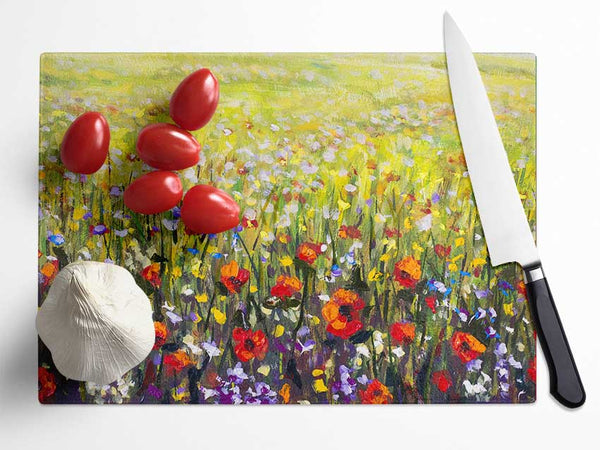 Poppy Field In The Summer Glass Chopping Board