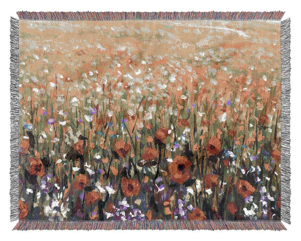 Poppy Field In The Summer Woven Blanket