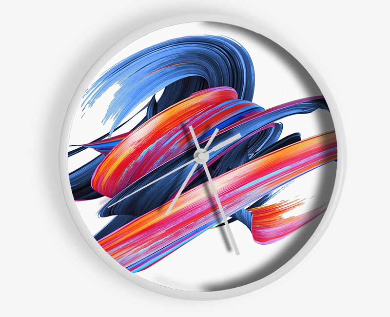 Swirl Of Paint On White Clock - Wallart-Direct UK