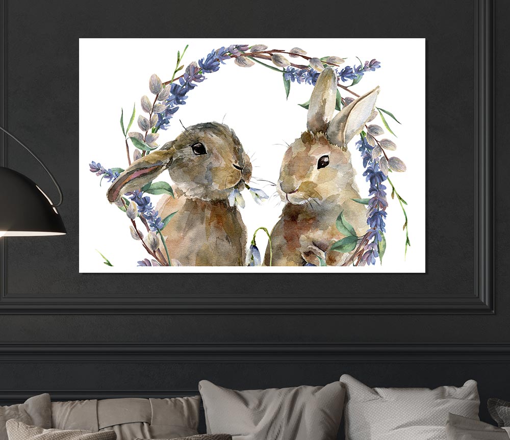 Two Watercolour Rabbits Print Poster Wall Art