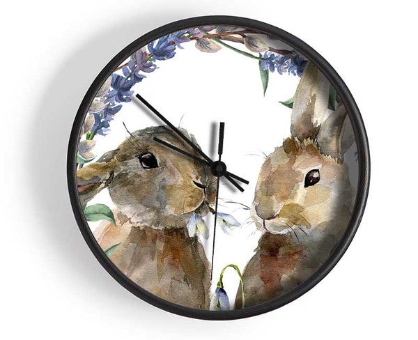 Two Watercolour Rabbits Clock - Wallart-Direct UK