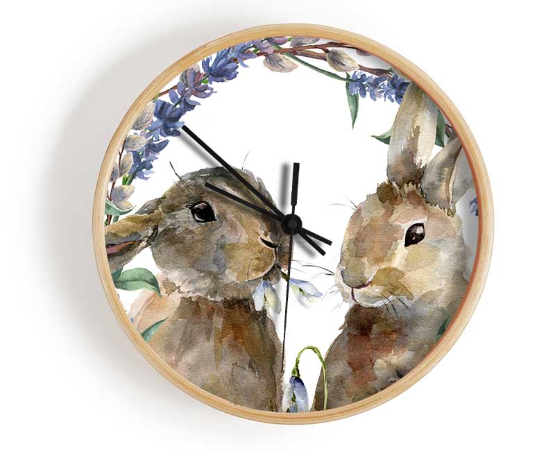 Two Watercolour Rabbits Clock - Wallart-Direct UK