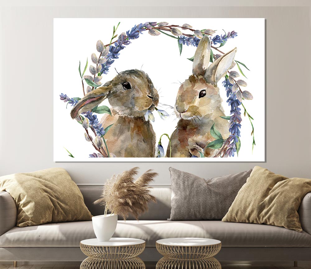 Two Watercolour Rabbits Print Poster Wall Art