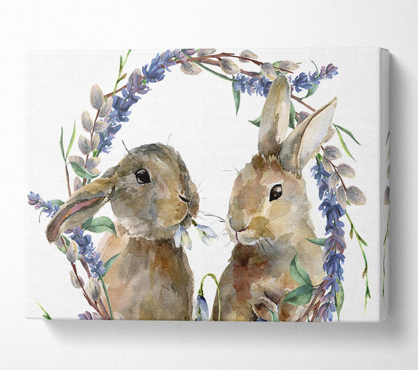 Picture of Two Watercolour Rabbits Canvas Print Wall Art