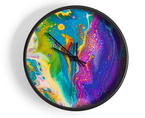 Multicoloured Swirls Of Oil Paint Clock - Wallart-Direct UK