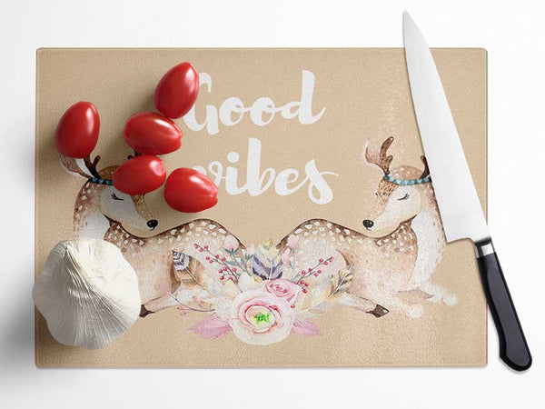 Good Vibes Woodland Animals Glass Chopping Board