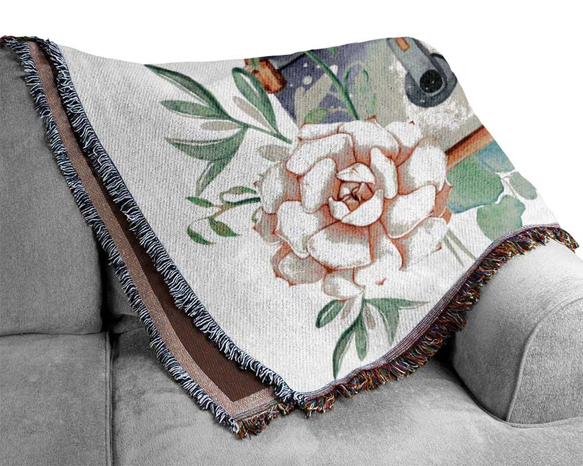 Vintage Camera Floral Woven Blanket