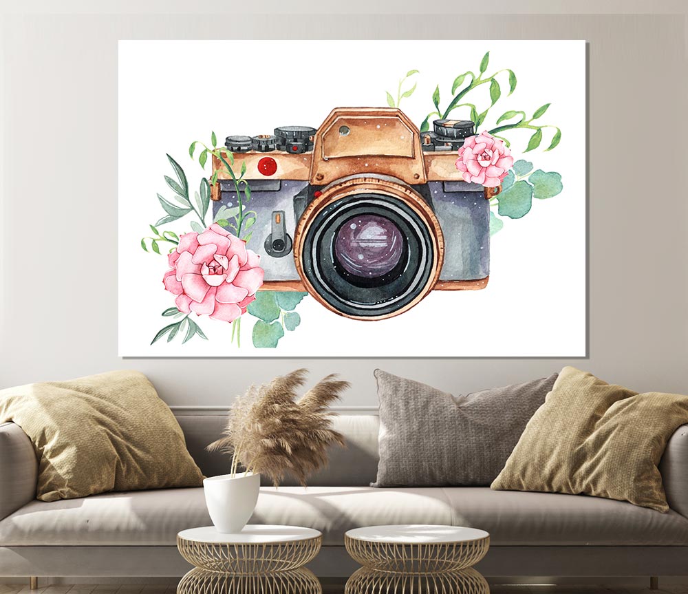 Vintage Camera Floral Print Poster Wall Art