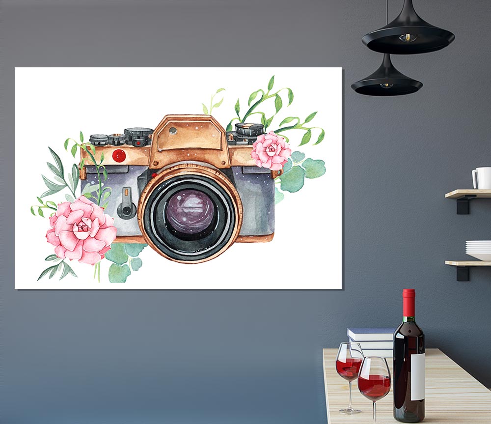 Vintage Camera Floral Print Poster Wall Art