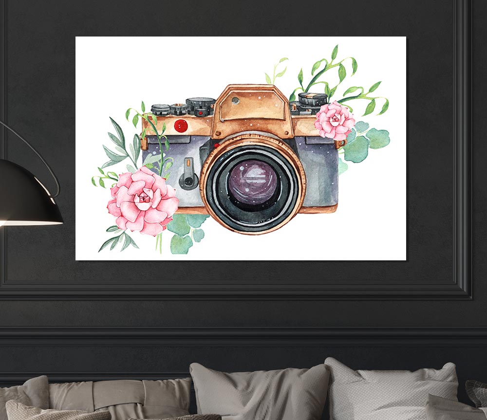 Vintage Camera Floral Print Poster Wall Art