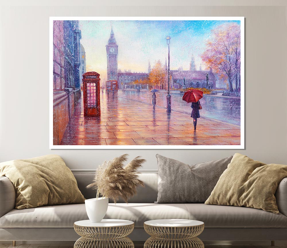 Walking In London Calm Print Poster Wall Art