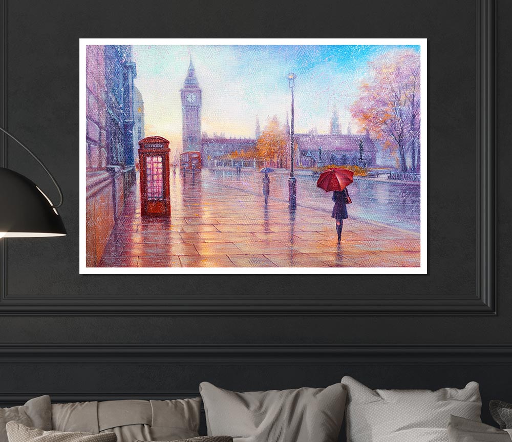 Walking In London Calm Print Poster Wall Art